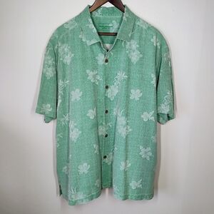 Tommy Bahama Silk Hawaiian Shirt Mens XXL Turquoise Tropical Florals Camp‎ Beach